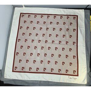 Vintage Pierre Cardin Paris Scarf 1970s Polyester Burgundy Pattern 34"x34"